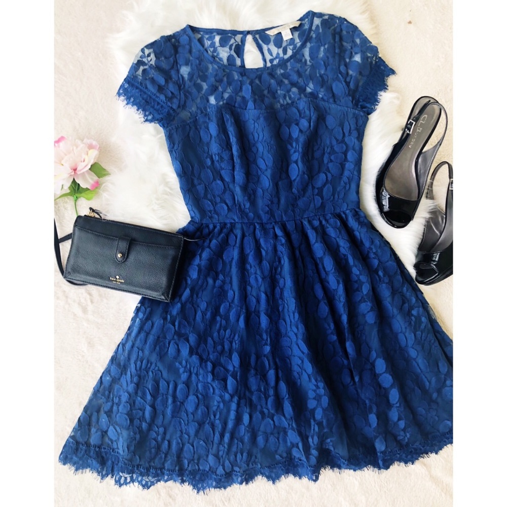 Dark Blue LC Lace Dress with Sweetheart Bodice